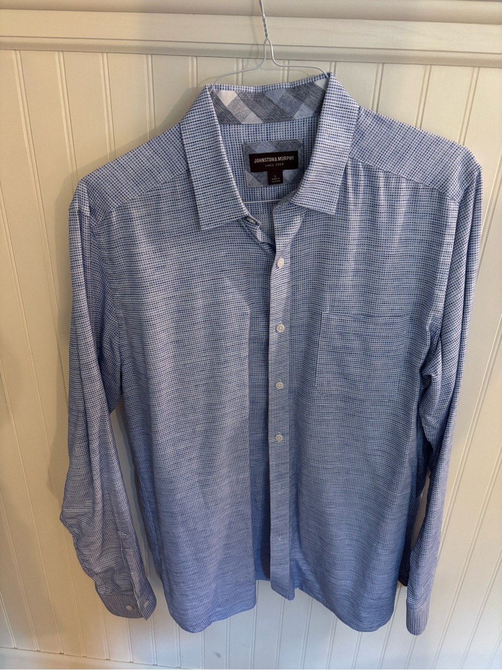 Johnston & Murphy Men's Light Blue Micro-Check Dress Shirt